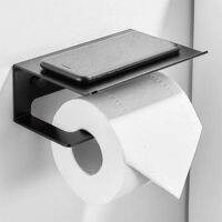 1pc Wall Mounted Black Toilet Paper Holder Tissue Paper Holder Roll Holder With Phone Storage Shelf Bathroom Accessories Toilet Roll Holders