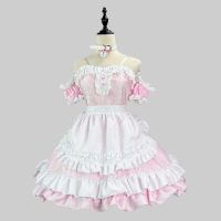 Princess Pink Dress Anime Cosplay Coffee Maid Uniform Lolita School Student Plus Size Maid Party Dress Off Shoulder Kawaii COS