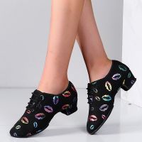 hot【DT】 Heel Shoes Sneakers Ballroom Latin Kids Adult Close Toe 3/5cm Training Print