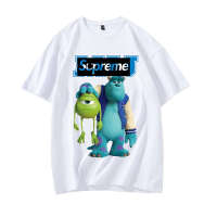 เสื้อยืดผู้ชาย เสื้อผ้าคุณภาพสูง มหาวิทยาลัยมอนสเตอร์ Sup Co Mike Wazowski และ James P. Sullivan เสื้อยืดคอกลมแขนสั้นพิมพ์ลายการ์ตูน