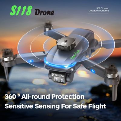 S118 Drone 8K ESC โดรนบังคับ 5G WIFI 8K การหลีกเลี่ยงอุปสรรคอย่างมืออาชีพ ใหญ่โดรน กล้อง HD คู่ มอเตอร์ไร้แปรง พับ โดรนติดกล้อง 360° โดนบังคับกล้อง โดรนบินระยะไกล