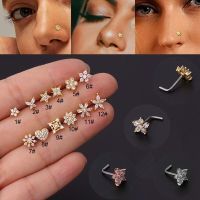 1PCS Crystal Flower Nose Stud L Shape Stainless Steel Cz Heart Nose Ring And Stud Butterfly Nose Ring Real Piercing Jewelry Lot Body jewellery