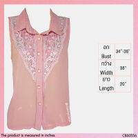 USED - Rose Pink Lace Collar Top | เสื้อแขนกุดสีชมพู สีโอรส สีขาว เสื้อคอปก ลูกไม้ ลายดอก คอปก ทรงใหญ่ สีพื้น มือสอง