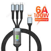 2in1 6A 100W โปร่งใส USB Fast Charger Cable สำหรับ Micro USB Type-C 8-Pin สายชาร์จสำหรับ Samsung Xiaomi