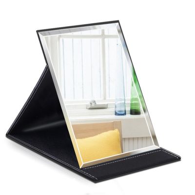 กระจกสี่เหลี่ยมมุมฉากบางเฉียบแบบพกพาปรับได้ทำจาก Pu กระจกแต่งหน้าพับได้พับกระชับกระจกโต๊ะคอมพิวเตอร์สำหรับแต่งหน้า
