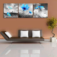 3Pcs Triple Blue ศิลปะฝาผนังรูปดอกไม้ภาพภาพวาดไม่มีกรอบตกแต่งบ้าน Gift3-Painting Blue Chrysanthemum ห้องนั่งเล่น Frameless ภาพวาดตกแต่งบ้าน