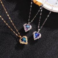 Stainless steel Colorful Ocean Heart Zirconia Pendant Necklace for Women Luxury Jewelry Choker Chain Necklaces