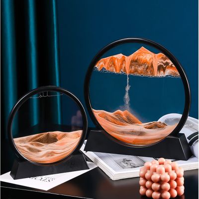【CW】 7inch Hourglass Painting Picture Round Glass  Sandscape In Display Flowing Frame