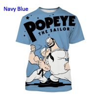 2023 NEWSummer แฟชั่นใหม่การ์ตูน Popeye เซเลอร์3D พิมพ์เสื้อยืดผู้ชายและแขนสั้นพักผ่อนกลางแจ้งหลวม