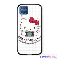 UCUC เคสโทรศัพท์เคสสำหรับ Samsung Galaxy M62ปลอก Samsung F62การ์ตูนสำหรับสาวกรณี Hello Kitty KT Cat Glossy กระจกเทมเปอร์ฝาหลังปลอก