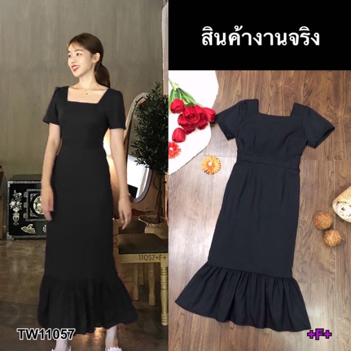 maxi-dress-แม็กซี่เดรสคอเหลี่ยม-แขนสั้น-ผ้าสีพื้น-งานผ้าซาร่า-ชายเดรสแต่งระบาย-ข้างเอวมีสายผูกโบว์ซ่อนด้านหลัง