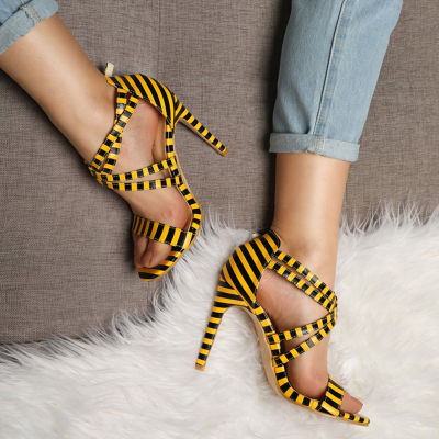 SZHYDZ SZHYDZ รองเท้าส้นสูงสำหรับผู้หญิง,ส้นเท้าบางส้นสูงสายไขว้เปิดนิ้วเท้ารองเท้าผู้หญิง