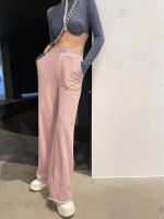 [Free Shipping] Fast Delivery NewA~W~Casual Straight Leg Pants 23 Early Spring New Product Celebrity Style Contrast Color Hot Rolled Diamond Letter Raw Edge Wide Leg Pants Womens Trend