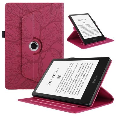 【5AceShop 】 Casing Tablet อัจฉริยะเป็นหนังหมุนลายนูนรูปต้นไม้สำหรับกระดาษขาวของ Amazon Kindle 5
