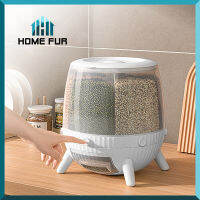Home Fur ถังใส่ธัญญาพืช ถังเก็บเมล็ดข้าว แบบหมุนได้มี 6 ช่อง ใช้งานสะดวก