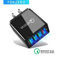 TOPZERO ที่ชาร์จเร็ว3.0 USB 4พอร์ต,ที่ชาร์จเร็วสำหรับโทรศัพท์มาตรฐานยุโรปอังกฤษและอเมริกา QC3.0 5V 3.1A สำหรับเดินทาง