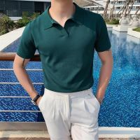 COD hjzfk0 Summer Men s Polo Shirt Short Sleeve Lapel Knit Sweater Slim Korean Top Casual T-Shirt