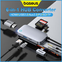 Baseus 6-in-1 Type-C HUB Converter USB3.0 PD Quick Charging Aux 3.5mm HDMI SD/TF USB HUB for Tablet Pad