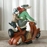 Aged Effect Motorbike Riding Puppy Statue Journey Partners Sculpture Wanderer Circus Animal Performance Dog Ornament Craft