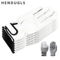 HENDUGLS ชุดถุงมือกันลื่นช่างสำหรับผู้ชาย5ชิ้น H73 Gratis Ongkir ถุงมือทำงานทำจากหนังระบายอากาศได้ดีสำหรับซ่อมอาคารอุตสาหกรรม