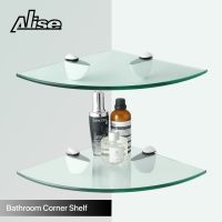 ❈♀ Bathroom Glass Corner Shelf Shower Shelf Shower Shelf Wall Mount Storage 7MM Tempered Glass Shelf Bracket Bathroom Accessory