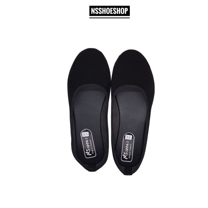 nsshoes-รองเท้าคัทชู-ส้นเตี้ย-ส้นแบน-สีดำกำมะหยี่-size-36-40