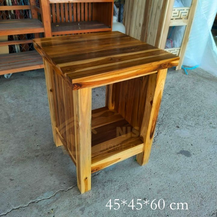 nisa-โต๊ะวางข้างเตียงไม้สัก-45-45-สูง-60-cm-สีเคลือบใส-มีรับประกัน-โต๊ะไม้สัก-วางของ-โต๊ะวางแจกัน