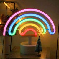 Rainbow LED Nightlight Neon Sign Light Atmosphere Lamp Rainbow Neon Light Battery/USB Powered Bedside Lamp Neon Lamp with Base Ceiling Lights