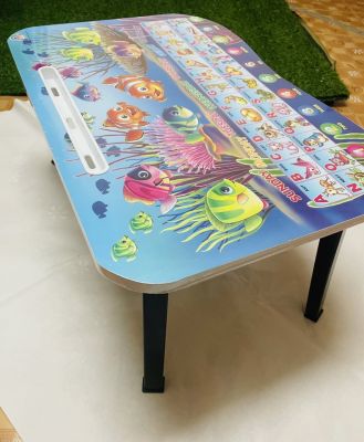 โต๊ะพับญี่ปุ่นลายพี่ปลาABCขนาด40x60cmหน้าสี่เหลี่ยมมีช่องวางไอแพดโต๊ะโน๊ต