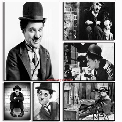 ☾☂Charlie Chaplin สีดำและสีขาวและเด็กชายโปสเตอร์ภาพยนตร์ตลก Master ผ้าใบลายพิมพ์ภาพวาดรูปภาพศิลปะผนังการตกแต่งบ้านห้อง