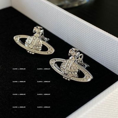 Westwood Vivian West Empress Dowager Saturn Full Diamond Stud Earrings with the same style Wei An earrings retro light luxury niche simple design earrings 2023 importedTH