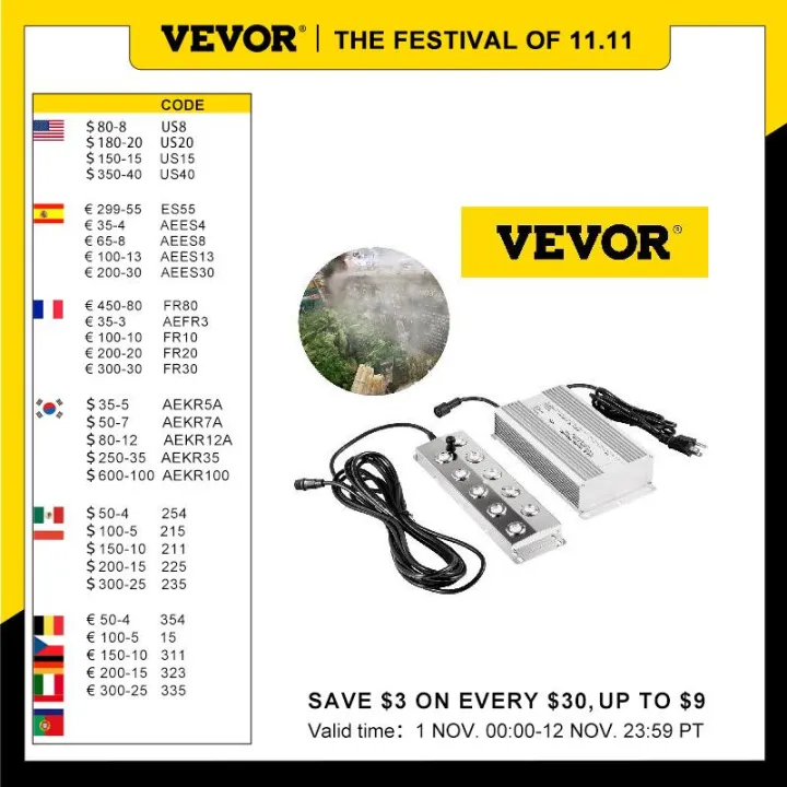 VEVOR Mist Maker10/12Head Ultrasonic Mist Fogger With Waterproof Power