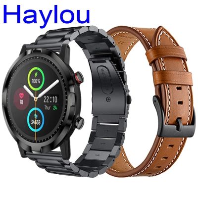 [ร้อน] 2ชิ้นสายนาฬิกาโลหะ + สายหนังแท้สำหรับ Haylou RT LS05S 20 22มม. สายนาฬิกาข้อมือสำหรับ Apple Watch สำหรับ Haylou RS3โซลาร์ LS04 LS02 GST สาย RT2 RS4