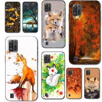 Cute Case For ZTE Blade A52 Lite Back Phone Cover Protective Soft Silicone Black Tpu Fox autumn leaves