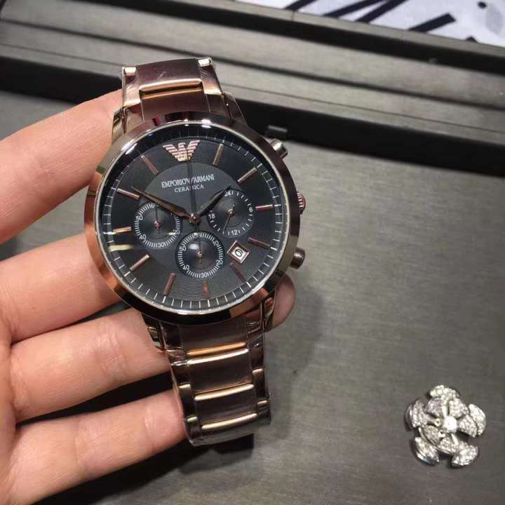armani-นาฬิกาควอตซ์ของผู้ชาย-นาฬิกาสเตนเลสสตีลสีพื้นลำลองแฟชั่นแบบดั้งเดิม