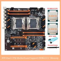 X99 Dual CPU Motherboard LGA2011 Support DDR4 ECC Memory Motherboard+2XE5 2650 V3 CPU+SATA Cable+Thermal Grease