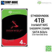 Seagate 4TB IronWolf NAS SATA 6Gb/s 5400RPM 256MB Cache 3.5-Inch Internal Hard Drive - ST4000VN006 - 3Y Warranty