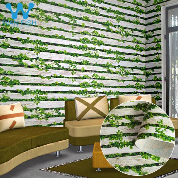 WANFISH pvc wallpaper wood design with leaves 3d wallpaper design for