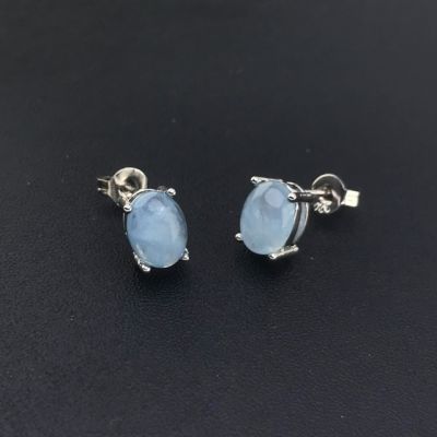 CSJ Natural Aquamarine Stud Earring Sterling 925 Silver Morganite Gemstone Oval 6*8mm for Women Birthday Party Jewelry Gift