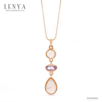 Lenya Jewelry  จี้เงินแท้ ชุบพิ้งโกล์ด ประดับพลอยโรสควอตซ์ (Rose Quartz) และพลอยอเมทิสต์ (Amethyst) ดีไซน์เรียบหรู ผสมผสานพลอยรูปทรงกลม ไข่และหยดน้ำ ได้อย่างลงตัวสวยสะดุดตา