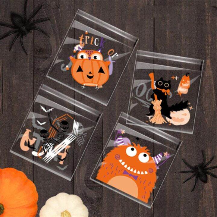 100pcs-new-halloween-cookie-packaging-bag-pumpkin-party-phantom-candy-packaging-baked-self-adhesive-bag-gift-wrapping-bags