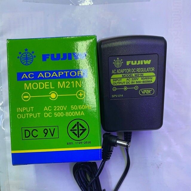 fujiw-อะแดปเตอร์9v500-800ma-สำหรับเอฟเฟคกีต้าร์มีฟังชั่นกระแสเรียบ-ac-adapterขอบนอก5-5มิลรูกลาง2-1มิล-นอก-ใน-กล่องสีเขียว