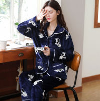 2 Pieces Pajamas Sets Winter Flannel Sleepwear Women Spring Autumn Strawberry Printed Pajamas for Women Sleep Lounge Homewear