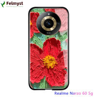 เคสฝาหลังกระจกเทมเปอร์เคสมันวาวกันกระแทกลายดอกไม้สำหรับ Realme 11 5G Realme Narzo 60 5G หรูหรา