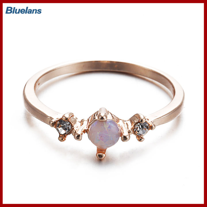 Bluelans®อัญมณีโอปอลเทียมฝังหรูหราแหวนสวมนิ้วงานแต่งงานเครื่องประดับผู้หญิงหมั้น