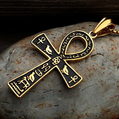 【CW】Fashion Ancient Egyptian Ankh Cross Necklace For Men Stainless Steel Gold Color/ Silver Color Biker Pendant Amulet Jewelry