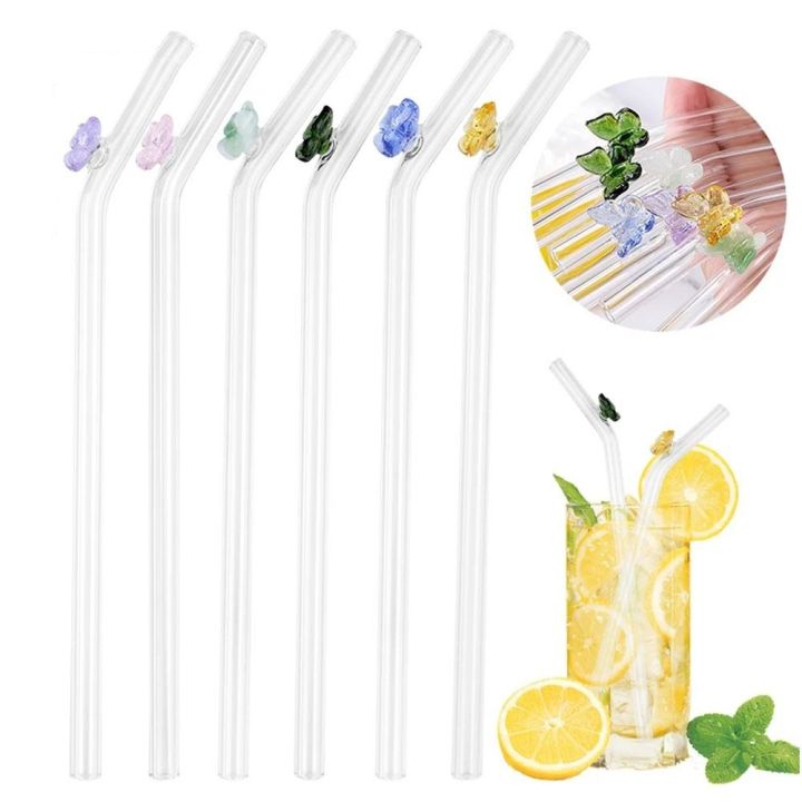 Butterfly Glass Straws Straight Bend Straws Eco Friendly Reusable