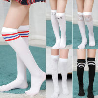 Spring Summer Kids Stockings Children Velvet Knee High Long Solid White Stripe Thighs for Girls Cute Student School Thick Socks