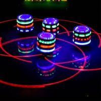 【DT】 Wooden Luminous Music Gyro Imitation LED Light Spinning Top Laser Wood Gyro Colorful Lights Plus Line Flash Music Gyro  hot