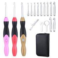 【YF】 15pcs Rubber Handle Crochet Hooks 2-10mm LED Light Knitting Needles Set With Case   1pc Wrench USB Charging Cable